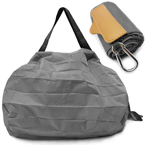 Foldable Shopping Bags Reusable Shopper Tote Bag, Handy Shopping Shoulder Bag, Polyester, Durable, Washable Large Capacity, Heavy Duty, fits in Pocket (Dark Gray, M)