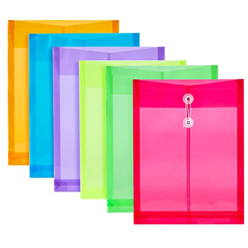 Fanwu 6 Pack Plastic Envelopes Poly Envelopes Expandable Files Document Folders With Button & String Tie Closure - Letter A4 Size - 1-1/4 Inch Expansion - For School Office And Home (Assorted Color) #TOP5