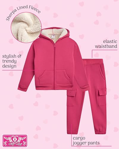 Real Love Girls Toddler Pants Set - 2 Piece Sherpa Lined Zip Up Hoodie and Cargo Kids Sweatpants Jogger Set (2T-4T)2