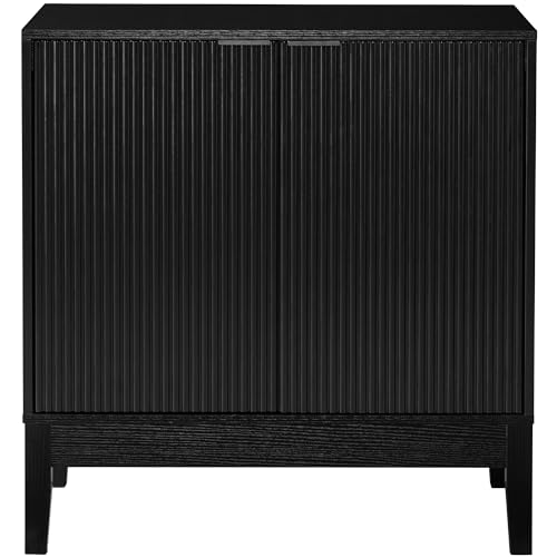 Best Choice Products 2-Door Modern Storage Cabinet, Buffet, Sideboard, Media Cabinet, Cupboard, Entryway Accent Table, Bookcase w/Reeded Panels and Adjustable Shelves – Black