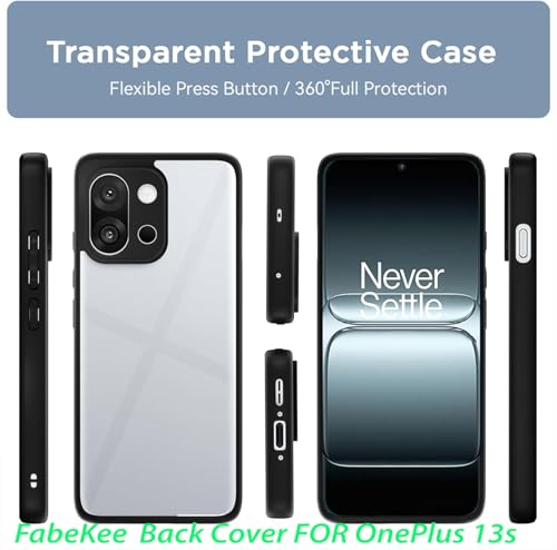 Image of FabeKeeShockproof Sleek Hybrid Armor Back Cover Case for OnePlus 13s (Clear PC with Black TPU Bumper)