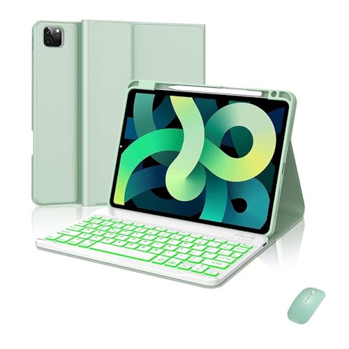 Étui en cuir avec clavier rétroéclairé iPad Air 13 2024 et souris Mint Green