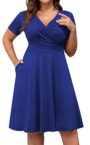Image of POSESHE Womens Plus Size Dresses Sleeveless Wrap V-Neck Sundress Casual Summer Wedding Guest Cocktail Dress with Pockets