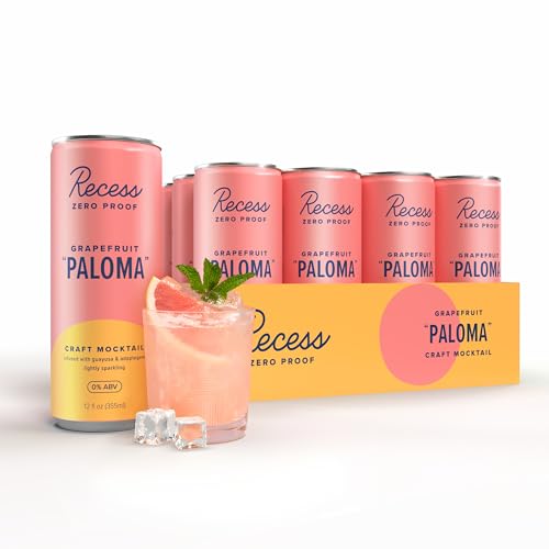Recess Zero Proof Craft Mocktails, Alcohol Free Drinks, With Adaptogens, Non-Alcoholic Beverage Replacement, Mixer, Celebration, Party, (Grapefruit 'Paloma', 12oz, Pack of 12)
