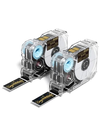 Phomemo A30 P15 Label Maker Tape, Gold on Black Tape, Strong Adhesion Sticker Self-Adhesive Standard Label Tape, Indoor/Outdoor Use, 14mm x 30mm (0.55 x 1.18 Inch) 200 Labels/Roll, 2-Roll