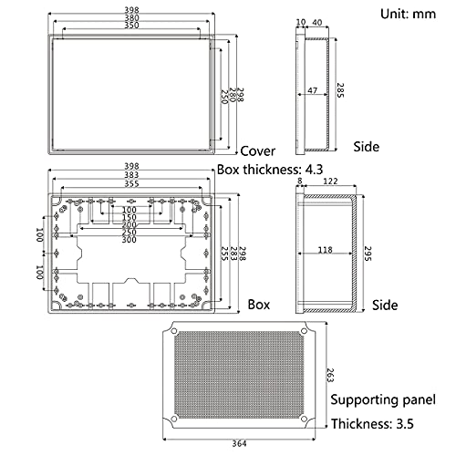 Zulkit Junction Box Abs Plastic Waterproof Ip65 Electrical Boxes Hinged Shell Outdoor Universal Project Enclosure With Mounting Plate And Wall Brackets Grey 15.7X11.8X 7.1Inch (400X300X180 Mm) #TOP5