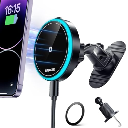ESSAGER for MagSafe Car Mount Charger, 15W Fast Charging Magnetic Wireless Car Charger, Air Vent Dashboard Car Phone Holder Mount for iPhone 16 15 14 13 12 Pro Max Plus