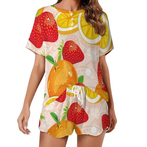 Pyjama pour femme manches courtes Fraise Orange finitions luxe
