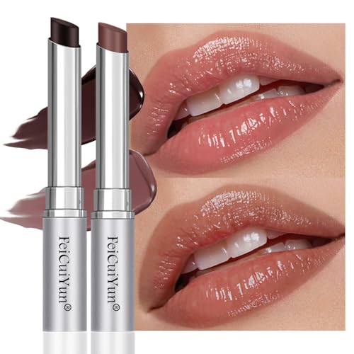 2Pcs Black &amp; Nude Brown Honey Tinted Lip Stain Lip Balm Lip Gloss Lipstick, Sheer Hydrating Lip Stains Tint, Moisturizing Lip Color for All Skin Tones, Nourishing Lip Balm with Natural Black Cherry