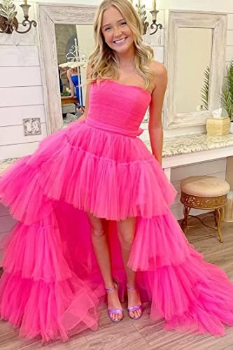 Sevintage High Low Tulle Prom Dress for Women Long Strapless Layered Formal Party Dresses with Train4