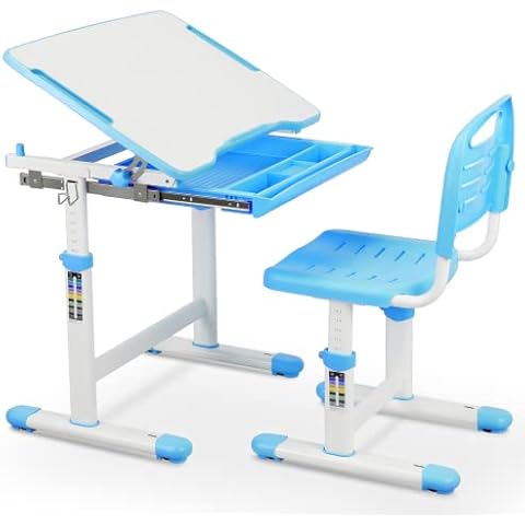 Silla Escritorio para niños, Altura Regulable, Mesa inclinable (Azul) Cover
