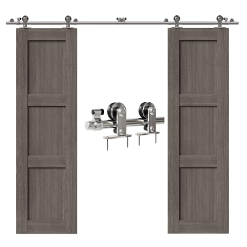 CCJH 9FT/274cm Stainless Steel Sliding Barn Wood Door Hardware Track Kit Top T Mount Roller Hanger Set for Double Door