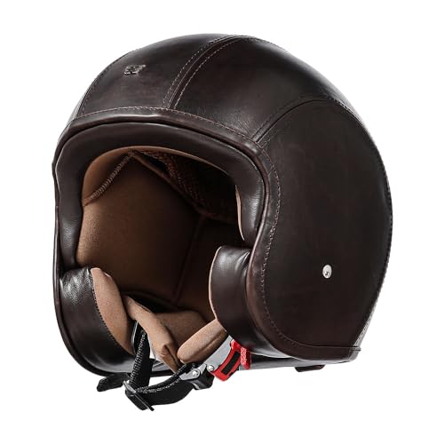 Royal Enfield Granado Neo ISI and DOT Certified Leather Outer Shell Riding Helmet D Brown (XL) 62 Cm
