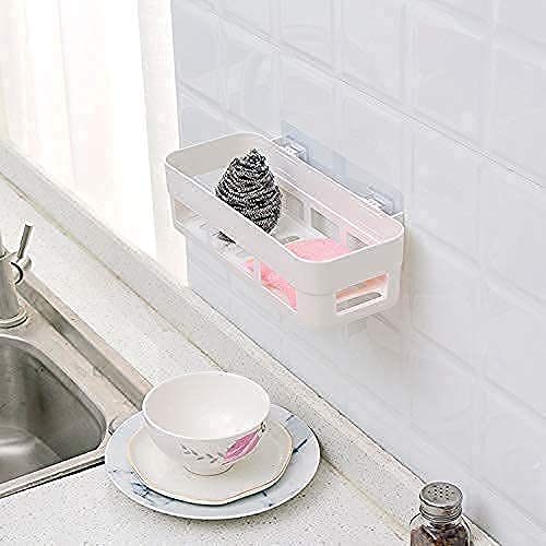 Image of Khedu Feb Plastic Inter Design Bathroom Kitchen Organize Shelf Rack Shower Corner Caddy Basket with Sticker No Drilling Required Material-Plastic (1 pc's) (multicolour)