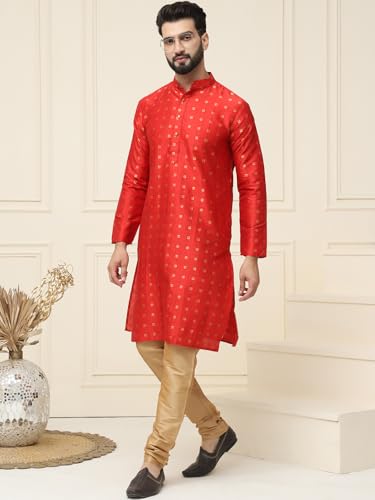 Image of SOJANYA (Since 1958 Men's Silk Blend Booti Kurta with Gold Churidaar Pyjama