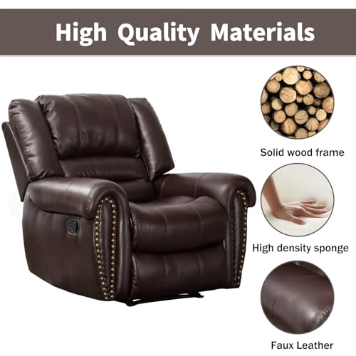Image of CANMOV Leather Recliner Chair Set of 2, Classic and Traditional Manual Recliner Chair with Comfortable Arms and Back,Manual Single Recliner Sofa for Living Room, Brown