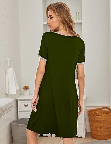Image of Ekouaer Women's Nightgown Short Sleeve Sleepwear Comfy Sleepshirts Pleated Scoopneck Nightshirt S-XXXL