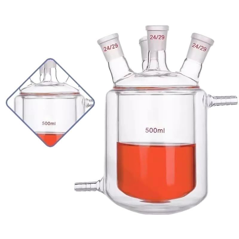 Probeta graduada de vidrio, Vidrio de borosilicato del matraz reacción laboratorio cuatro bocas con doble camisa 100-1000 ml(100ml 24X24X24X24)