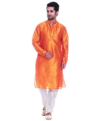 Pyjama indien orange pour homme style kurta de mariage indo-western XL