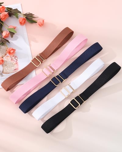 Kajeer Kids Belt for Girls,3 Pack Stretch Belts Invisible Adjustable Gold Buckle Toddler Youth Belt for Uniform Casual4