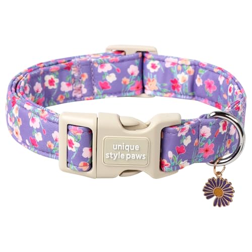 Unique style paws Dog Collar Plastic Buckle with Pendant Blue Colorful Flowers Puppy Collars for Small Medium Large Boys Girls Dogs