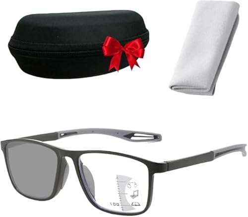 Niblido Manlykicks Sports Ultra-Light Anti-Blue Light Presbyopic Glasses,Fashion Comfortable Non-slip Reading Glasses (Black-gray Discoloration, 1.5, x)
