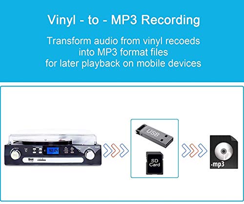 DIGITNOW! Tourne-Disque Bluetooth, Platine Vinyle 33/45/78 TR/Min avec Haut-parleurs intégrés, encodage du Vinyle au MP3, encodage SD/USB, Radio, Cassette, entrée auxiliaire - Les Beatles, Paul McCartney, John Lennon, RIngo Starr, George Harrison DIGITNOW! Tourne-Disque Bluetooth, Platine Vinyle 33/45/78 TR/Min avec Haut-parleurs intégrés, encodage du Vinyle au MP3, encodage SD/USB, Radio, Cassette, entrée auxiliaire – Image 5