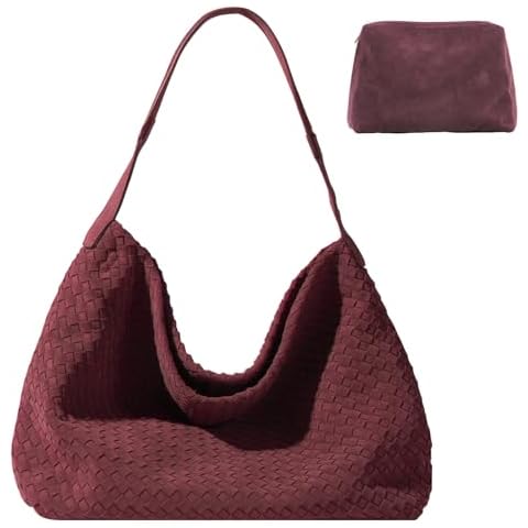 Aoyom Suede Hobo Bag for Women Woven Bag Shoulder Bag Casual Tote Bag (Red) Cover