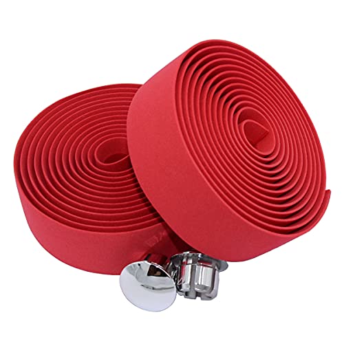 KINGOU EVA Red Road Bike Handlebar Tape Wraps with Bar Plugs - 2PCS Per Set