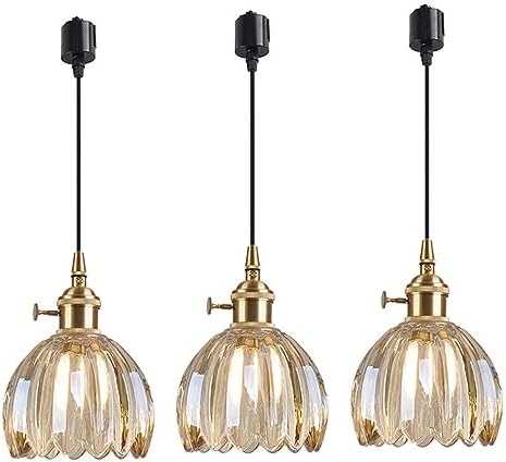 Jompog 北欧風 ガラス ペンダントライト ダクトレール 真鍮 食卓用 ダイニング用 吊下げ灯 E26口金 LEDペンダントライ