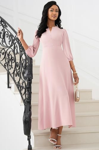 Image of FANDEE Maxi Dress for Women Casual 3 /4 Sleeve V Neck Semi Formal Fit and Flare Dress Classy High Waist Wedding Guest Dresses