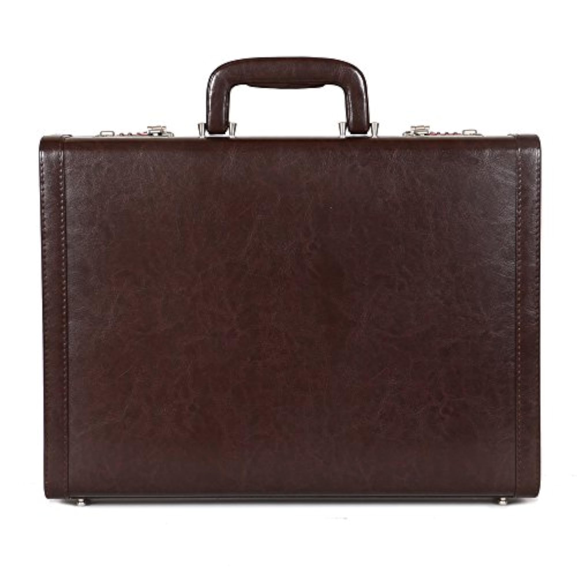 Faux Leather Briefcase with High-Security Lock, Brown