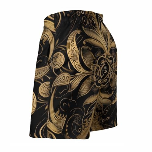 Men's Swim Trunks Black and Golden Pattern Beach Shorts Quick Dry Summer Bathing Suit Swimwear4