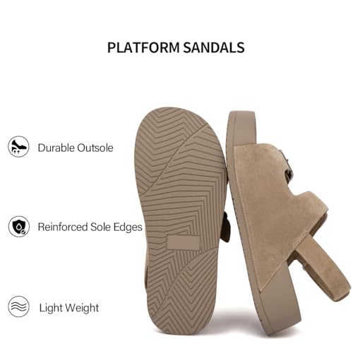 Image of Platform Sandals Women Genuine Leather Slip-on Beach Slide Buckle Comfortable Sandals with Memory Foam Soft Lining and Open Toe Low Wedges