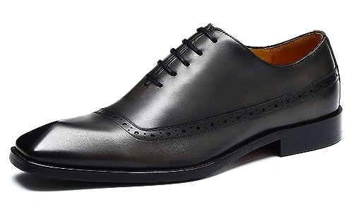 Santimon Mens Oxfords Formal Dress Shoes Genuine Leather Cap Toe Derby Fashion Comfortable Tuxedo Wedding Business Casual Prom Shoes for Men
