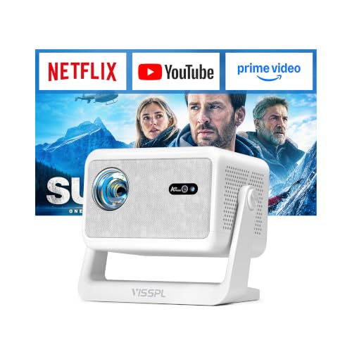 Image of 【Officially-Licensed APP & 3600ANSI】Smart 4K Projector with WiFi and Bluetooth, VISSPL Native 1080P Auto Focus & Keystone Portable Outdoor Projector, 4K Support Home Movie Projector White