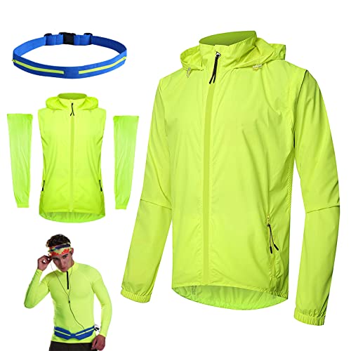 2 in 1 Fahrradjacke Herren Wasserdicht Atmungsaktiv Sommer Fahrradweste mit Abnehmbaren Ärmeln Winddicht Radjacke mit Kapuze UV-Schutz Leicht Fahrrad Jacke mit Spor(Size:4XL,Color:Grün) Cover