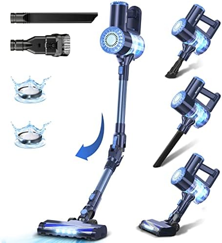 PRETTYCARE Cordless Vacuum Cleaner, 6 in 1 Lightweight Stick Vacuum Self-Standing with Powerful Suction, 180° Bendable Wand Rechargeable Cordless Vacuum for Hardwood Floor Pet Hair