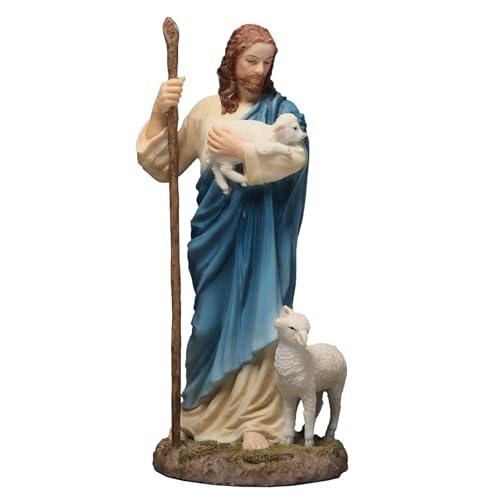 Figura decorativa Jesús el Pastor en resina pintada a mano