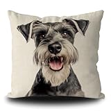 Divertida funda de almohada mediana con diseño de perro Schnauzer, funda de almohada decorativa para sofá, cama, regalo para amantes de los perros, lona blanca, 40,6 x 40,6 cm, doble cara, estilo 2