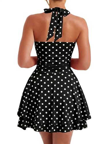 Image of Kaximil Women's Sexy Halter Ruffle Hem Mini Dress Ruched Waist Corset Short Party Dresses