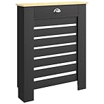 HOMCOM Radiator Cover with Drawer, Horizontal Slatted Grill, Black Painted MDF Wood Cabinet Shelf Heating Cover for Living Room Bedroom Hallway, Small (H: 95.5 / W: 78 / D: 19 cm)