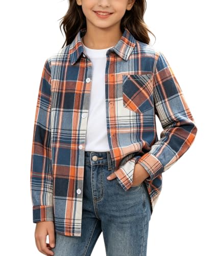 Image of SANGTREE Women and Girls Long Sleeve Flannel Casual Button Down Plaid Shirt