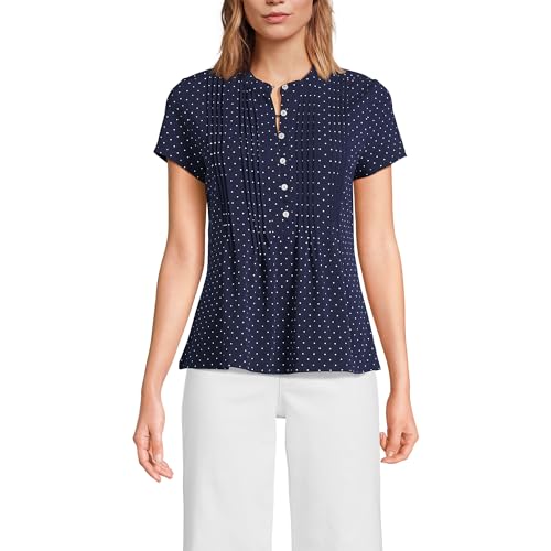Image of Lands' End Women's Short Sleeve Lightweight Jersey Button Pintuck Top
