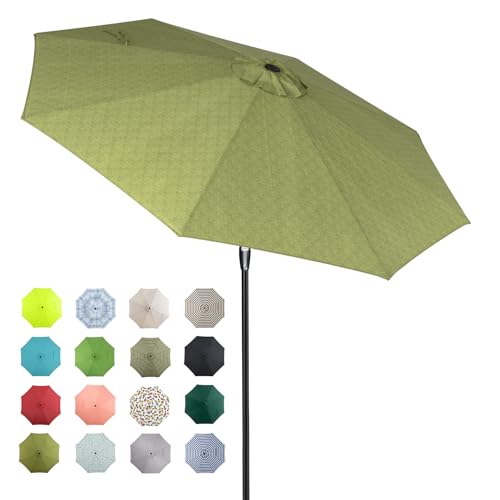 Image of Tempera 9ft Patio Market Outdoor Table Umbrella with Auto Tilt and Crank, Large Sun Umbrella with Sturdy Pole & Fade Resistant Canopy, Easy to Set, Grass