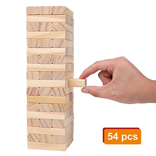Image of GOTHINK Tumble Tower Game for Kids and Adults, 54pcs Wooden Board Stacking Game for Family Games Night, Classical Wood Blocks Game, Standard Size