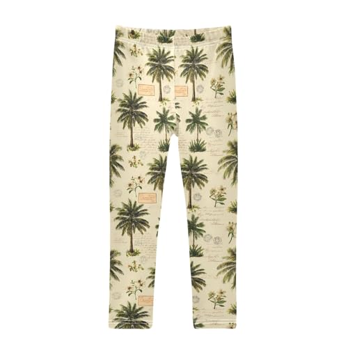 Girls' Athletic Leggings Ankle Length Yoga Dance Pants Kids Teen 4T Palm Trees Flowers