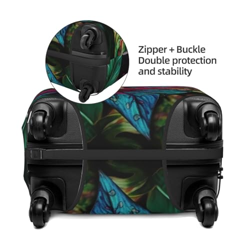 Colorful Tropical Leaf Luggage Cover Elastic Washable Suitcase Cover Anti-Scratch Suitcase Protector Spandex Luggage Protector Travel Baggage Covers for 18-32 inch Luggage, X-Large, Black4