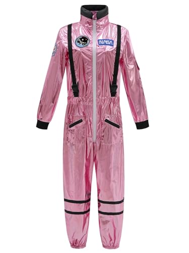 GRAJTCIN Women's Astronaut Costume Pink Spaceman Suit Space Female Pilot Jumpsuit Halloween Costumes Alien Outfit Adult (S, Pink)