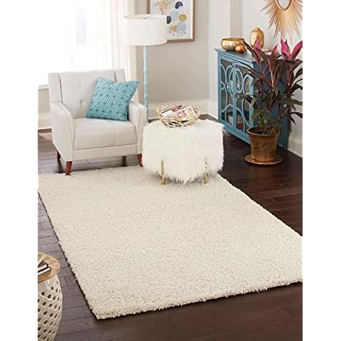 Unique Loom Solo Solid Shag Collection Area Rug- Modern Plush Rug Lush & Soft (4' 0 x 6' 0 Rectangular, Ivory) Cover